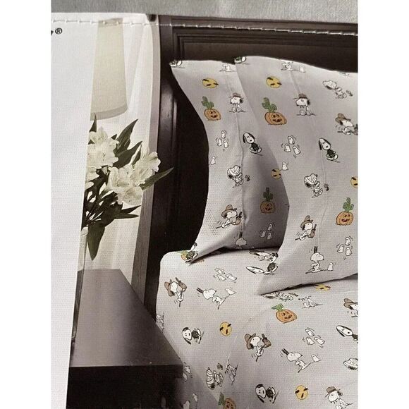 Peanuts Snoopy Halloween QUEEN Sheet Set Pumpkin Cactus Cowboy Pumpkin NEW - Picture 10 of 15